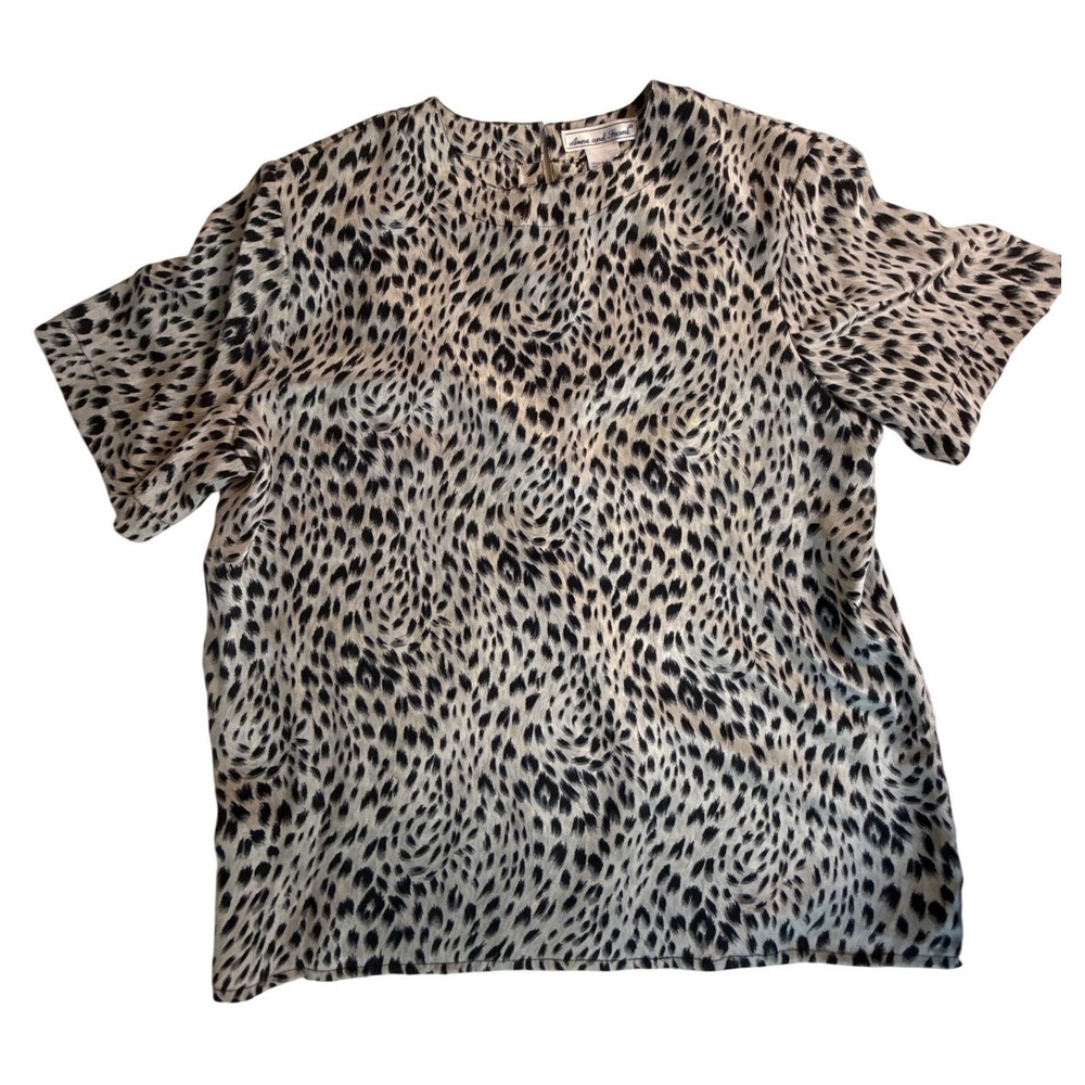 Anna and Frank Vintage Silk Animal Print Blouse Shoulder Pads NWT Black